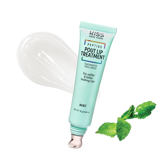 KISS NEW YORK Peptide Lip Treatment, Hydrating & Non-Sticky Plumping Balm, Shea Butter, Castor Oil & Squalane Reduces Look of Fine Lines, Softer & Fuller Lips with Cooling Metal Tip (Mint Clear)