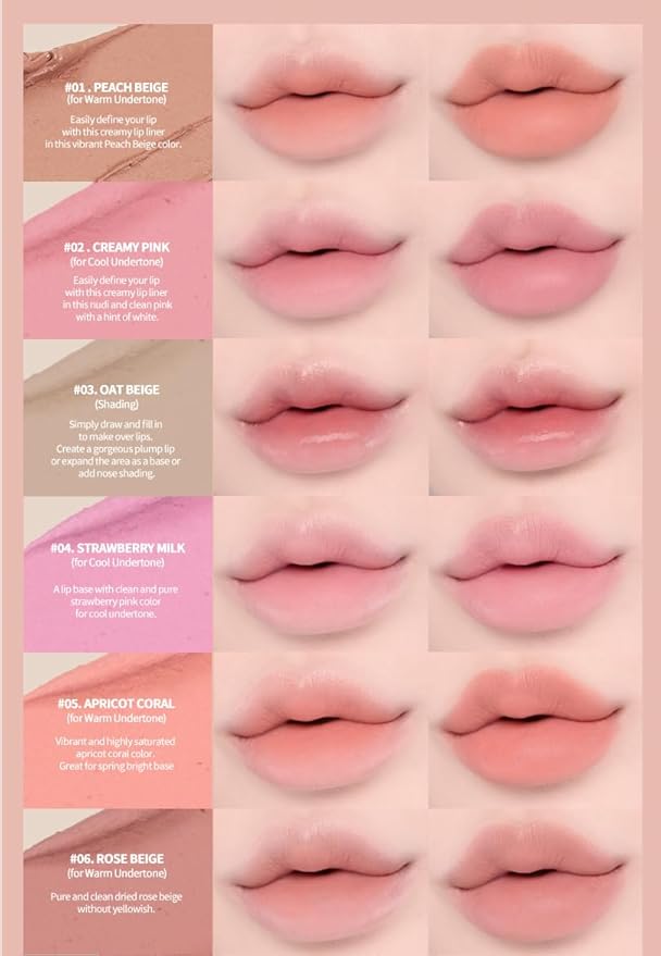 Heart Percent Dote On Mood Lip Pencil, Long-Lasting Creamy Lip Crayon Smooth Color Liner Retractable Lipstick Pencil 0.8g, #06. Rose Beige