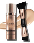 LUMINESS Silk Airbrush Spray Foundation 2-PC Kit - Foundation & Dual-Sided Angled Makeup Brush - Buildable Coverage, Anti-Aging Formula, Humidity Resistant, Hydrates & Moisturizes, Light Fair