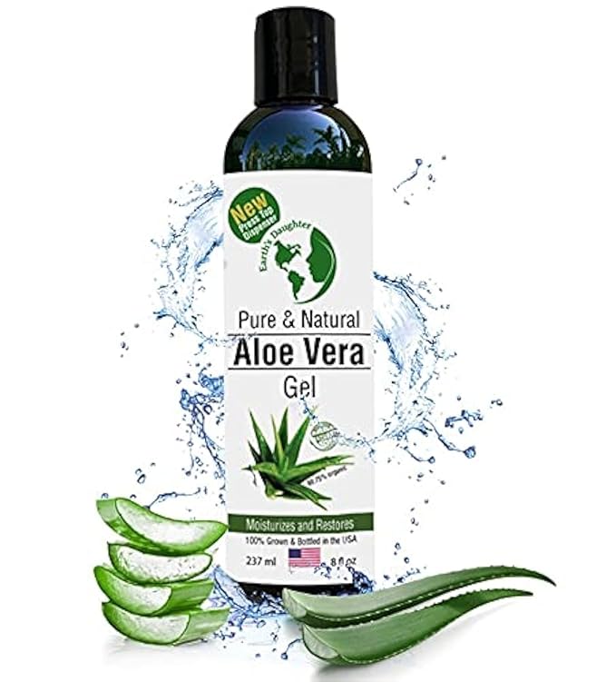 Earth's Daughter Organic Aloe Vera Gel from Fresh Cut 100% Pure Organic Aloe leaves – Fast Absorbing for Face, Skin, Hair & Body – Vegan, Unscented, Natural - 8 Oz USA Made