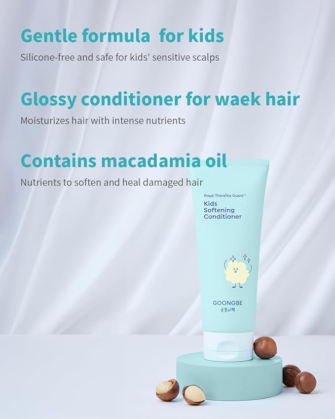 Kids' Softening Hair Conditioner - Korean Kids Glossy Hair Conditioner for Weak, Frizzy and Tangle Prone Hair - Silicone-Free Formula - Allergen Free Scent, 6.76oz.