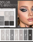 evpct 9 Colors Silver Gray Glitter Eyeshadow Palette, Black Smokey Grey and Silver White Sparkle Glitter Shimmer Shiny Eye Shadow Palette Makeup for older Women, High Pigment Eyeshadow Sombra de ojos