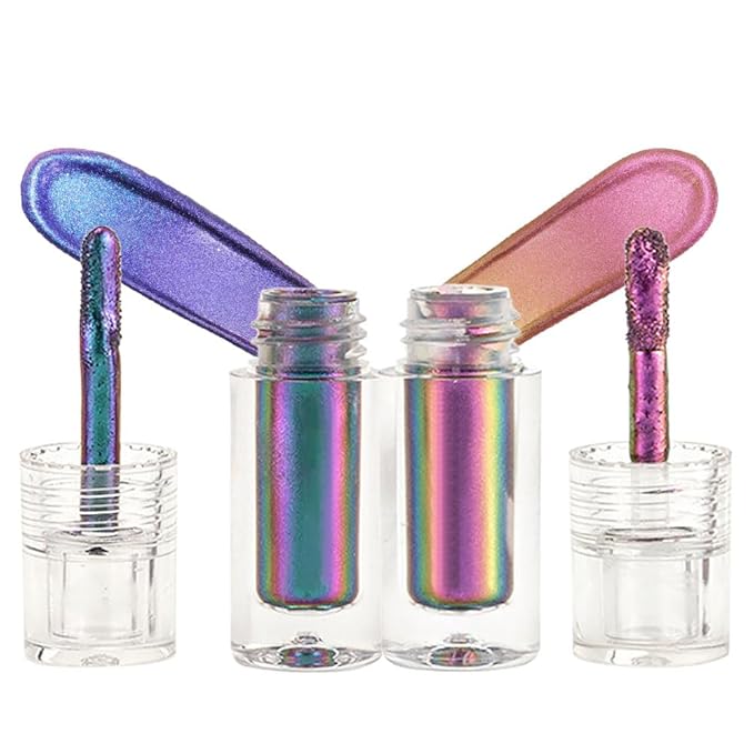 Duochrome MultiChrome Chameleon Liquid Metallic Eyeshadow 2 pcs set, High-Impact Multi-Dimensional Finish,Purple Pink Silky Smooth and High Pigment Holographic Glitter Eyeshadow Makeup (Set01)