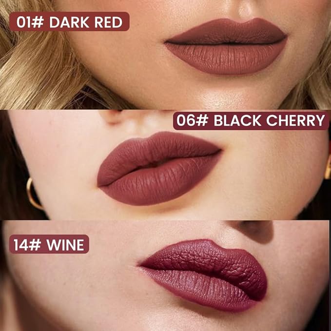 2Pcs Longwear Liquid Lip Liner Stain Marker Pen Set Long Lasting Waterproof, Dark Black Cherry Wine Red Matte 24 Hour Lip Liner and Lipstick Combo, Color Stay Lipliner All Day, Lip Stains peel off