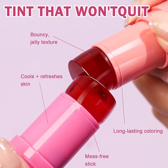Cooling Water Jelly Tint/Blush,Burst Spritz (Poppy Pink+Coral) Multi-Use Lip