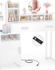 Vanity Desk, Small Vanity Desk with Power Outlet, Makeup Desk with Drawers and Cabinets, Vanity Set with Storage Shelves for Bedroom, No Mirror, White