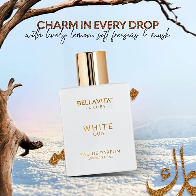 BellaVita Luxury White OUD Unisex Perfume 100Ml | Premium Arabic Men and Women Perfumes | Notes of Artemisia, Musk, Oud Vetiver and Freesias | Exquisite Unisex Arabian Perfume for Women & Men