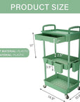 REBECAT 3 Tier Rolling Utility Cart with Drawer,Rolling Storage Cart,Storage Cart for Kitchen,Bathroom,Living Room, Organizer with Iron Wheels(Green)