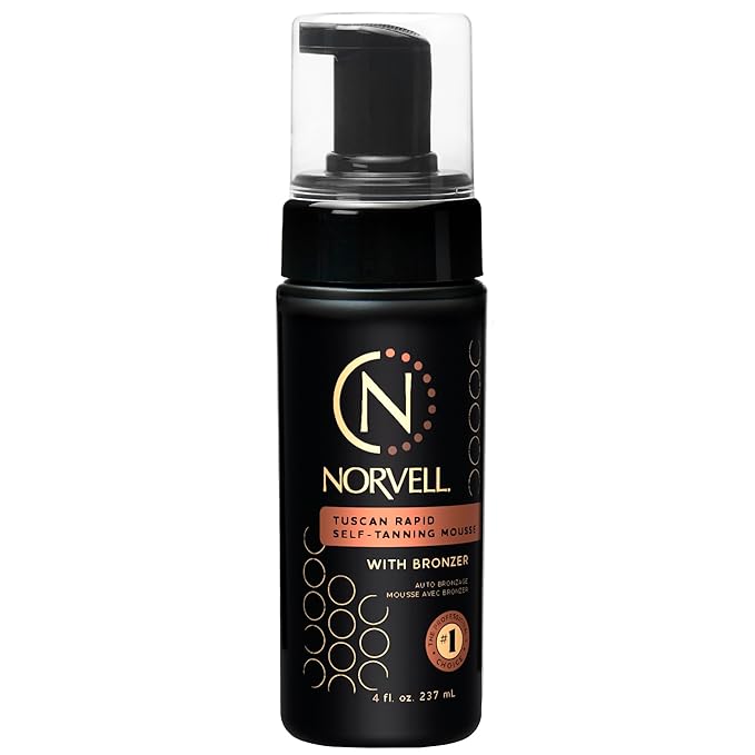 Norvell Tuscan Rapid Self-Tanning Mousse, 4 fl. oz., with Bronzer, Coconut Paradise Scent – Self-Tanner Foam with Natural Sun-Kissed Glow – Anti-Aging Tanning Foam for Smooth, Hydrated, Radiant Skin