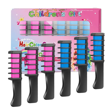 New Hair Chalk Comb Temporary Hair Color Dye for Girls Kids with Light Color Hair, Washable Hair Chalk for Girls Age 4 5 6 7 8 9 10 Birthday Cosplay DIY, Christmas, New Year (Pink+Blue)