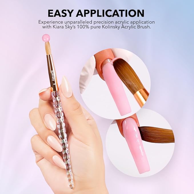 KIARA SKY Clear Crystal Acrylic Nail Brush - Professional Nail Tool - Nail Kolinsky Brush - 100% Kolinsky Hand Crafted Nail Tools - Long Lasting Nail Acrylic Brush, #12