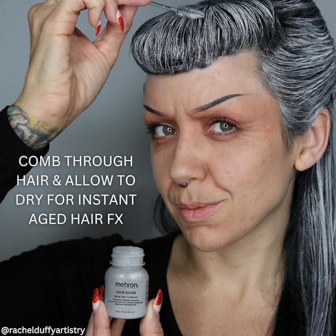 Mehron Makeup Hair White | Washable White Hair Dye | Temporary Hair Color for Theatre, Cosplay, & Halloween 1 fl oz (30ml) (Silver)