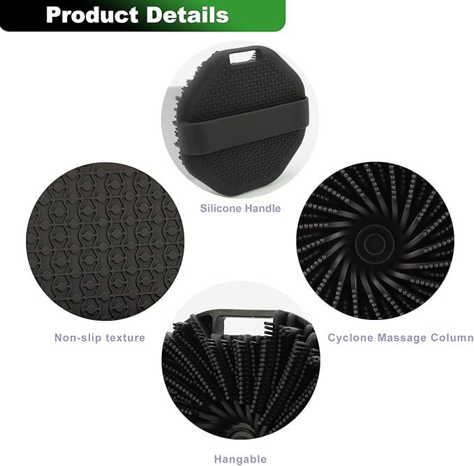 2-Pack Silicone Body Scrubber Shower Brushes,Exfoliating Body Scrubber for All Skin Type, Eco Friendly Shower Scrubber for Body, Silicone Body Brush for Showering (Black & Green)