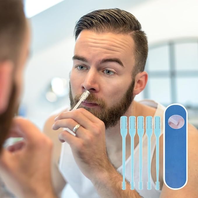 2025 New 2 in 1 Nasal Hair Cutter, Double Sided Nose Hair Knife Nostril Hair Remover Tool, Manual 360° Rotating Nose Hair Trimmer, Mini Noses Hair Remover Tool for Women and Men (Pink, 6 Pcs)
