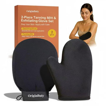 Self Tanner Mitt Applicator Set 2 Pack, Self Tanning Mitt For Self Tanner Body, Streak Free Sunless Tan Gloves, Exfoliating Gloves For Self Tanner,Tanning Mit Kit,Tan Mit Applicator