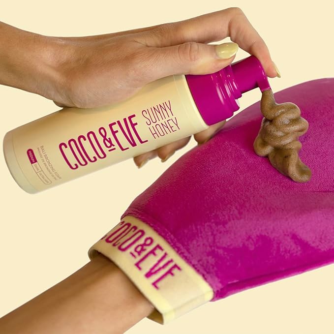 Coco & Eve Self Tanner Mousse Kit - All Natural Sunless Tanning (Dark) | Instant Lotion with Bronzer Mitt Applicator Sunny Honey Bali Bronzing