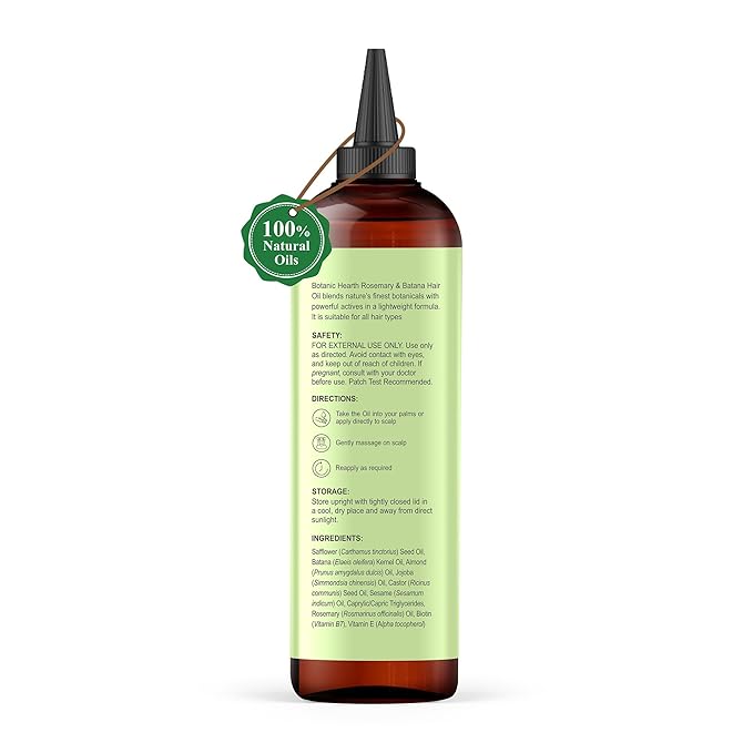 Botanic Hearth 100% Pure Rosemary Batana Oil For Hair Growth | Infused with Biotin, Jojoba & Castor Oil | Hair Oil Repairs Dry Damaged Hair, Strengthening, Healthier - Hair Tonic, 6.7 fl oz