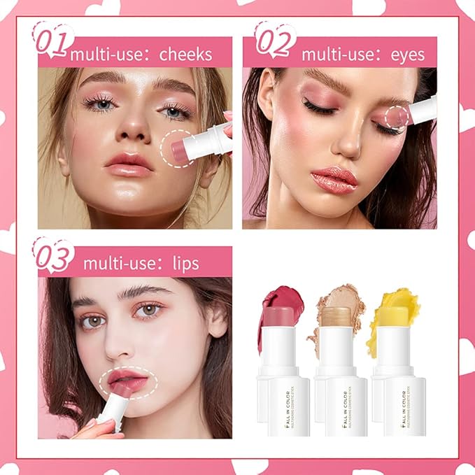 Makeup Sticks Set, Matte Cream Blush Stick for & Moisturizer)