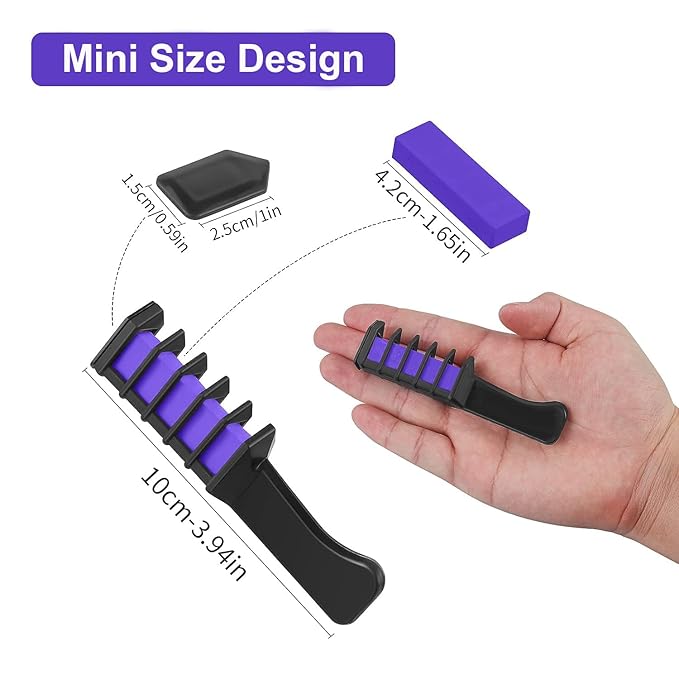 New Hair Chalk Comb Temporary Bright Hair Color Dye for Girls Kids, Washable Hair Chalk for Girls Age 4 5 6 7 8 9 10 New Year Birthday Cosplay DIY Halloween, Christmas（Purple)