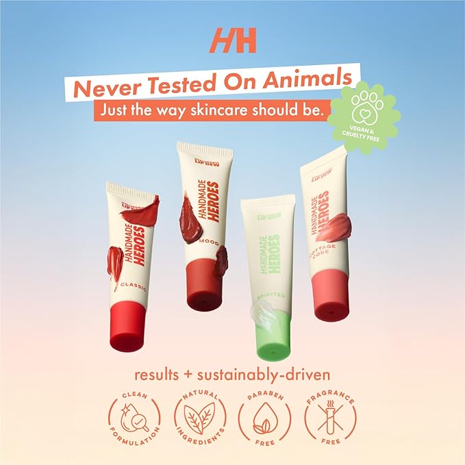 Handmade Heroes 100% Natural Vegan Tinted Lip Gloss with Hyaluronic Acid - Lightweight Moisturizing Soft Lipstick for Dry Lips - Classic (Red)