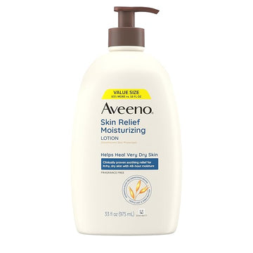 Aveeno Skin Relief Moisturizing Lotion for Very Dry, Itchy, Dry Skin, Body Moisturizer, Soothing Triple Oat & Shea Butter, Fragrance-Free, Non-Greasy, 33 fl oz