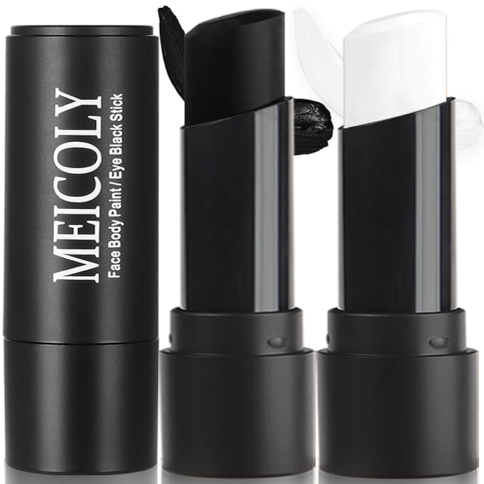 MEICOLY Black White Face Body Paint Stick Set,Waterproof Face Paint Stick for Adults and Kids,Clown White Makeup,Face Painting for Halloween SFX Skull Zombie Skeleton Goth Makeup
