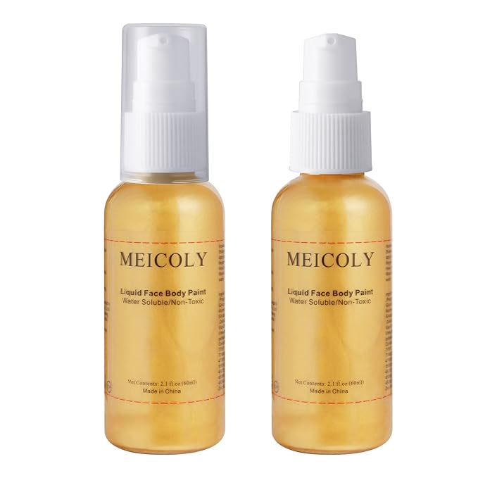 MEICOLY Cream Gold Face & Body Paint, 2.1oz Smudge-proof, Washable Full Body Paint for Adults & Kids - Halloween SFX, Christmas Highlight Makeup