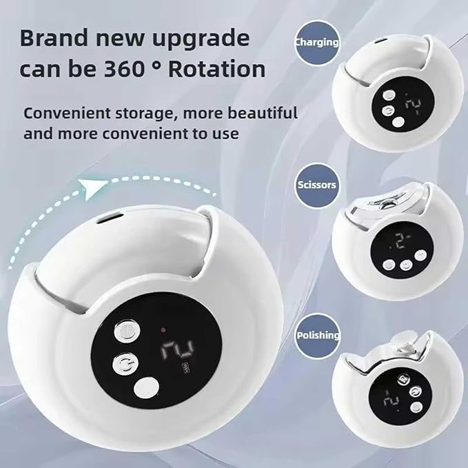 Electric Nail Trimmer and Polisher, 2-in-1 Portable Clipper with LED Display, 3 Speed Settings, Rechargeable (White)