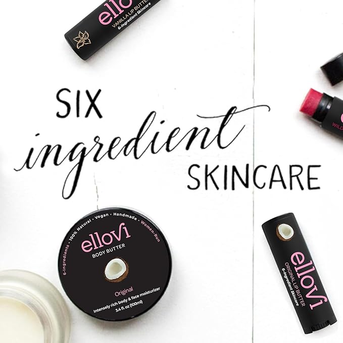 Ellovi Natural Lip Butter Lip Balm - Original - Pure Enough to Eat - Made With Just 6 Vegan Ingredients - 100% Natural & Organic Moisturizing Lip Care for All Day Hydration (Single)