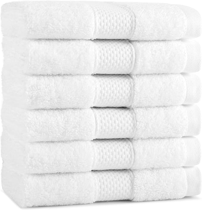 Aston & Arden Egyptian Wash Cloths - Pack of 6 - Oversized Ultra Soft Thick & Absorbent, 100% Ringspun Egyptian Cotton Bathroom Towel for Spa, Hotel, 600 GSM, 13 x 13 in, White