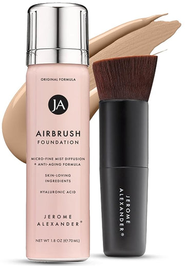 Jerome Alexander MagicMinerals AirBrush Foundation – 2 Piece Set with Airbrush Foundation and Kabuki Brush - Spray Makeup with Anti-aging Ingredients for Smooth Radiant Skin - Warm Medium