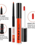 evpct 2Pcs Orange Light Fire Red Matte Liquid Lipstick Lip Gloss Stain and Retractable Lip Liner Makeup Set for Women Long Lasting Waterproof 24 Hours Lipstick labial mate larga duracion 24 54#
