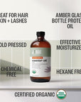 J MAC BOTANICALS, Organic Castor Oil Cold Pressed (Glass Bottle, 8 oz) pure unrefined, hexane free for face, skin, eyelashes, pack wraps, pads