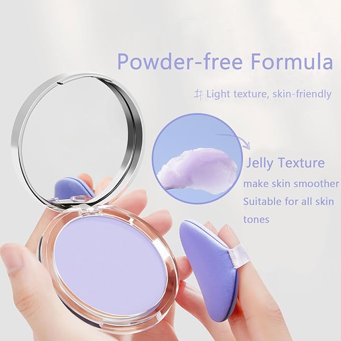 Matte Foundation Powder, Jelly Setting Powder with Mini Puff, Powder-free Oil Control Face Pressed Powder Creates Long-Lasting Silky Blurring Waterproof Makeup