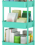 Sywhitta 3-Tier Plastic Rolling Utility Cart with Handle, Multi-Functional Storage Trolley for Office, Living Room, Kitchen, Movable Storage Organizer with Wheels, Green