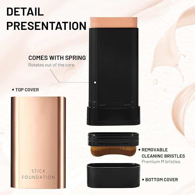2 In 1 Anti Wrinkle Foundation Stick, Korea Flawless Eraser Foundation Stick- Hydrating Lightweight, Double Head Foundation Make Up Stick with Brush,Multi-Use Face Makeup Contour Stick (Natural,2pcs)