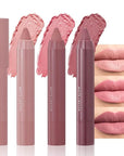 BINGBRUSH Crayon Matte Longwear Lipstick Pack Set,Moisture Smooth Color Stick Ultimate Lip Crayon for Makeup Collection - Waterproof Velvet Lipgloss (3pcs 01#&03#&07#, 3 Count (Pack of 1))