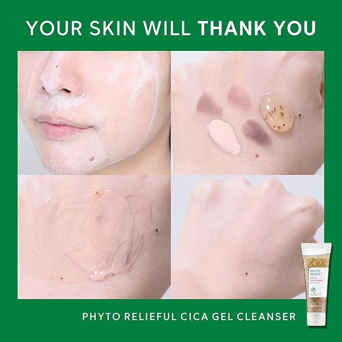 THANKYOU FARMER Phyto Relieful Cica Gel Cleanser - Real Cica Leaf, Vegan, Anti-Acne, pH-Balancing, Centella Asiatica for Soothing, Day & Night Korean Face Cleanser 4.22 Fl oz
