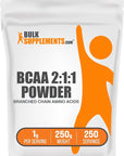 BulkSupplements.com BCAA 2:1:1 Powder - Branched Chain Amino Acids, BCAA Supplement, BCAAs Amino Acids Powder - Unflavored & Gluten Free, 1000mg per Serving, 250g (8.8 oz) (Pack of 1)