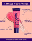 UNICORN SNOT Holographic Glitter Lip Gloss | Sparkly & Shimmer Lips for Christmas Glitter Makeup | Stocking Stuffers for Holiday Gift | Vegan & Cruelty Free 0.37 fl oz (Flamingo/Holographic Pink)
