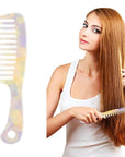 Large Wide Tooth Hair Comb 7.3 in, LADYAMZ [Tortoise Shell] Cellulose Acetate Round Tooth Comb for Straight/Curly Hair,Short/Long Hair Women Men or Kids, Easy Detangling Wet or Dry, Anti-static