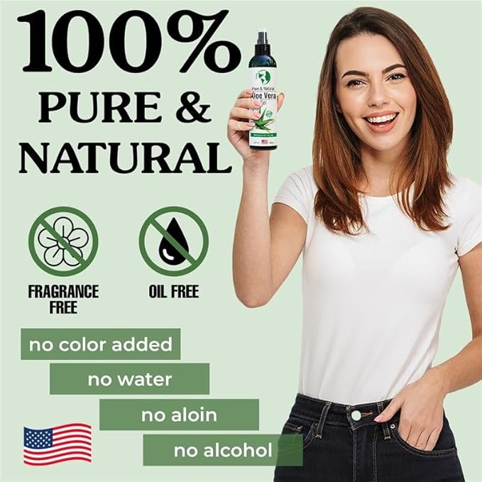 Earth’s Daughter Organic Aloe Vera Gel from Fresh Cut 100% Pure Organic Aloe leaves – Fast Absorbing for Face, Skin, Hair & Body – Vegan, Unscented, Natural - 8 Oz USA Made