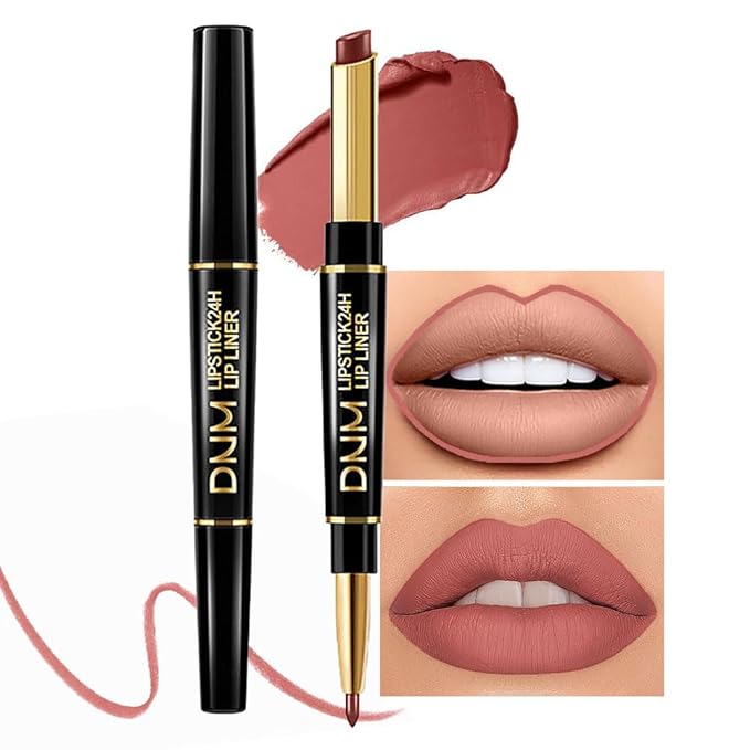 2-in-1 Antique Rose Lip Liner & Lipstick Set Kit for Women, Matte Lips Kit with Lip Liner Lip Stains Long Lasting Waterproof 24 Hour Lipstick and Lip Liners Combo Lipliners Pencil Set 04