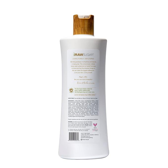 RAW SUGAR Simply Body Wash, (25 Fl Oz, Pack of 1) Bath Soap, Formulated without Sulfates & Parabens (Green Tea + Cucumber + Aloe Vera)