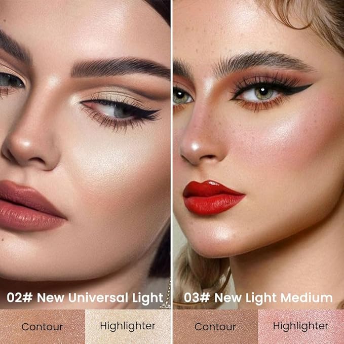 Kaely 2Pcs Cream Bronzer Highlighter Stick,Face Shaping Contouring Shades Makeup,02+03
