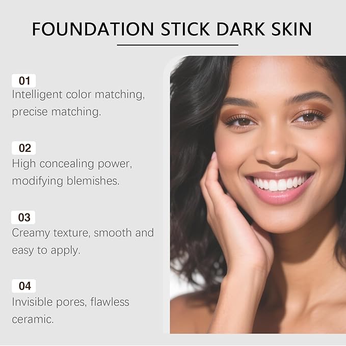 Blanc Cover Cream Stick,Korean Color-Changing Foundation Stick, Full Coverage Base Makeup， Dual-Ended with Detachable Brush for a Flawless Look (Dark Skin)