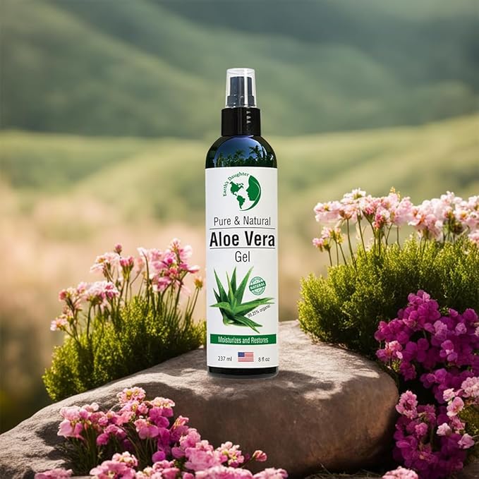Earth’s Daughter Organic Aloe Vera Gel from Fresh Cut 100% Pure Organic Aloe leaves – Fast Absorbing for Face, Skin, Hair & Body – Vegan, Unscented, Natural - 8 Oz USA Made