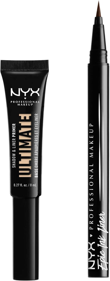 NYX PROFESSIONAL MAKEUP Ultimate Shadow & Liner Primer, Medium + Epic Ink Liner, Black (2-Pack Bundle)
