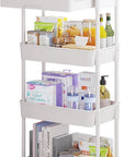 Calmootey 4-Tier Rolling Utility Cart with Drawer,Multifunctional Storage Organizer with Plastic Shelf & Metal Wheel,Storage Cart for Kitchen,Bathroom,Living Room,Office,White