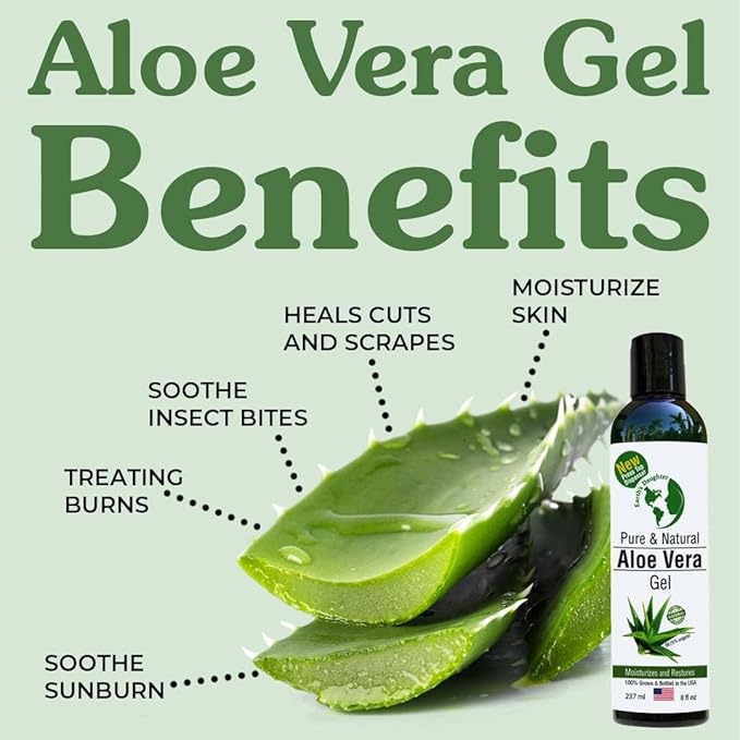 Earth's Daughter Organic Aloe Vera Gel from Fresh Cut 100% Pure Organic Aloe leaves – Fast Absorbing for Face, Skin, Hair & Body – Vegan, Unscented, Natural - 8 Oz USA Made